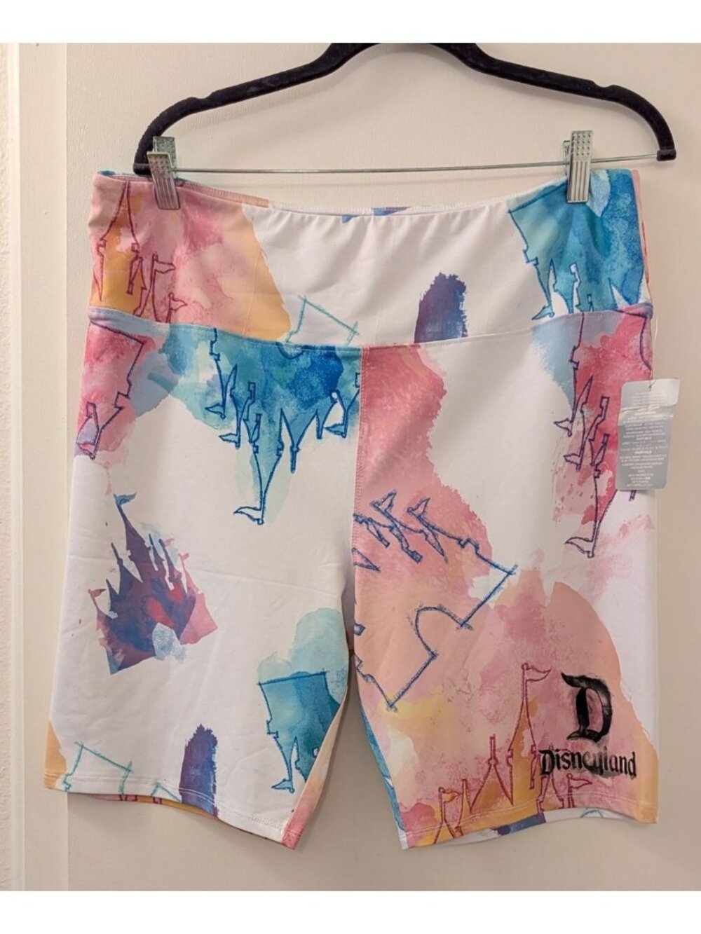 Disneyland Watercolor Print Shorts XL Vibrant Multicolor Stretch Waist Lightweig